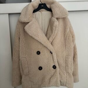 Free People Cream Teddy Jacket with Dark Buttons